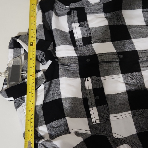 George Mens Shirt Large Blak White Plaid Long Sleeve Flannel - Picture 8 of 9